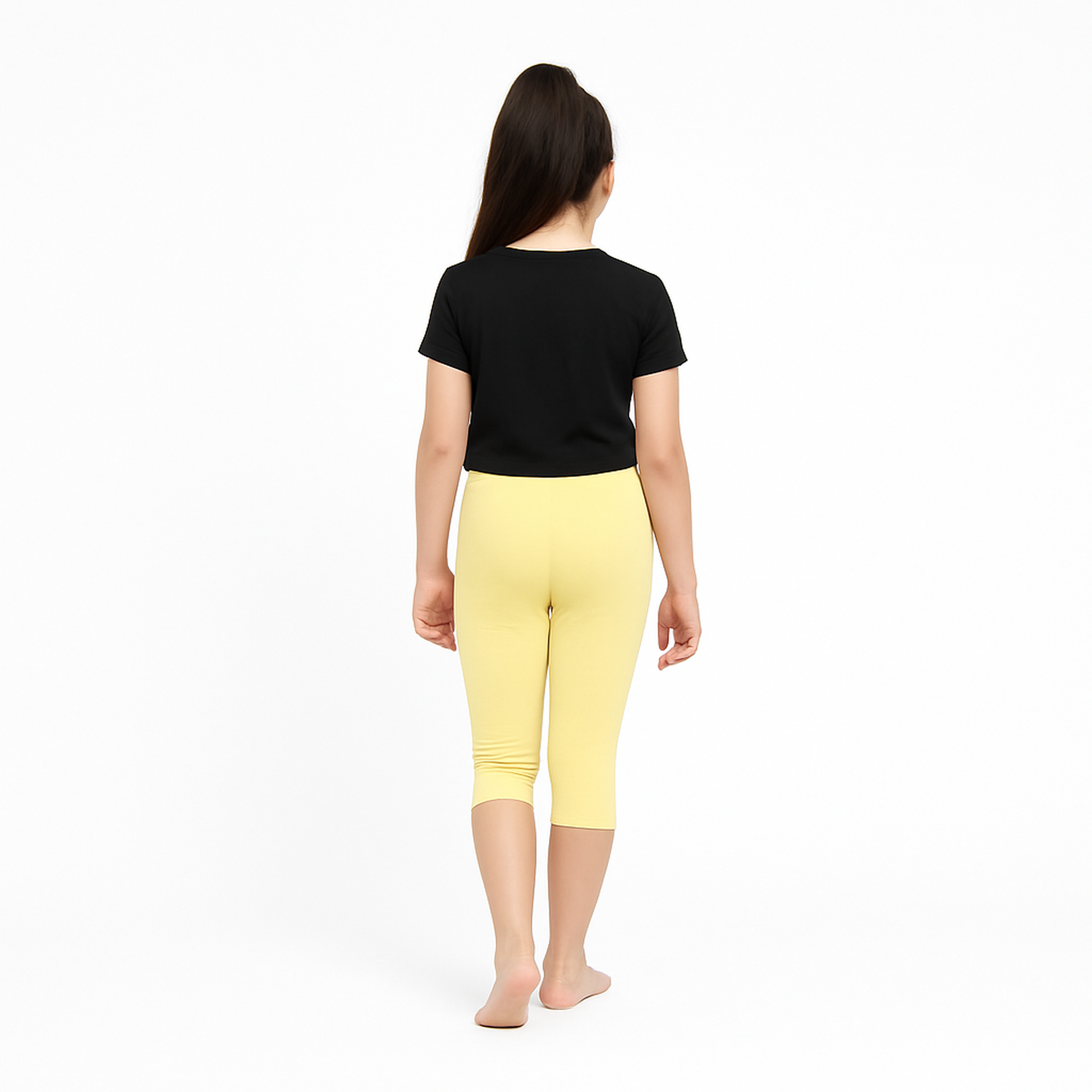 CharmnCherish Girls' 3/4 Leggings Pack of 1_Lime Yellow - front view