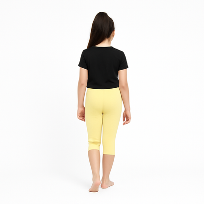 CharmnCherish Girls' 3/4 Leggings Pack of 1_Lime Yellow - front view
