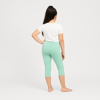 CharmnCherish Girls' 3/4 Leggings Pack of 1_Aqua Green - front view