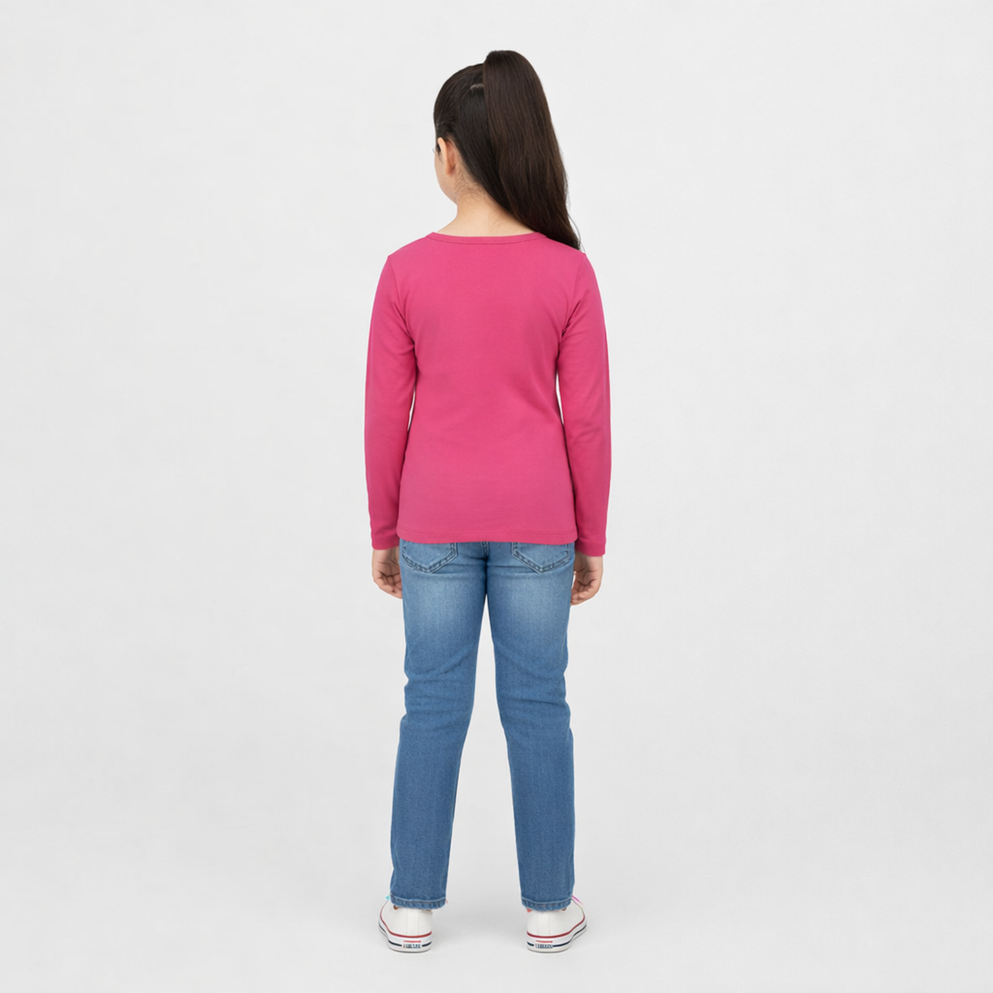 CharmnCherish Girls' Cotton Full Sleeve T-Shirt - Dark Pink (Pack of 1) - front view