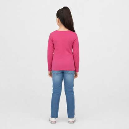 CharmnCherish Girls' Cotton Full Sleeve T-Shirt - Dark Pink (Pack of 1) - front view