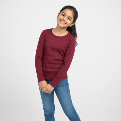 CharmnCherish Girls' Cotton Full Sleeve T-Shirt - Brown (Pack of 1) - close-up detail