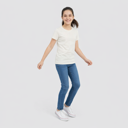 CharmnCherish Girls' Cotton Short Sleeve T-Shirt - Off White (Pack of 1) - close-up detail