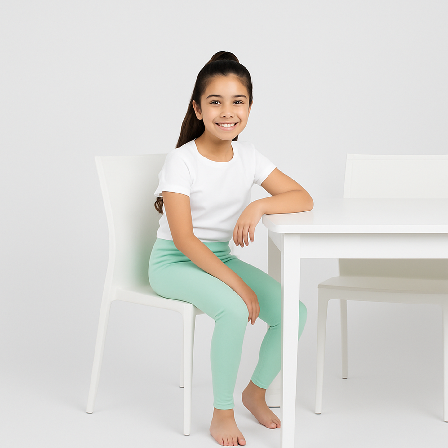 CharmnCherish Girls' Leggings Pack of 1_Aqua Green - close-up detail