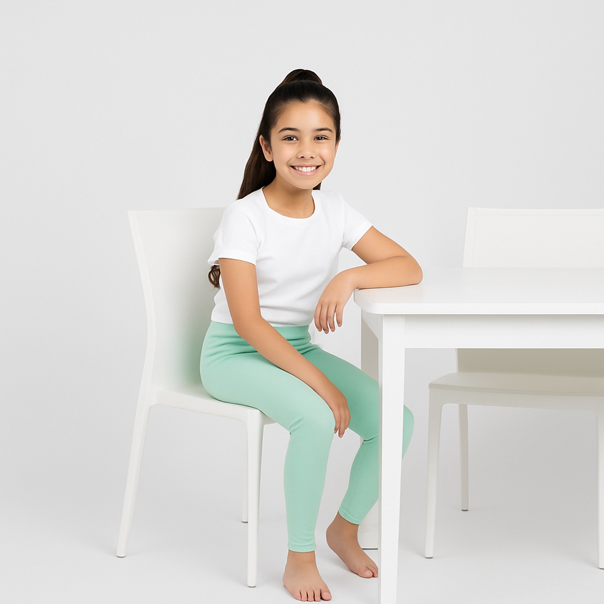 CharmnCherish Girls' Leggings Pack of 1_Aqua Green - close-up detail