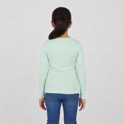 CharmnCherish Girls' Cotton Full Sleeve T-Shirt - Aqua (Pack of 1) - close-up detail