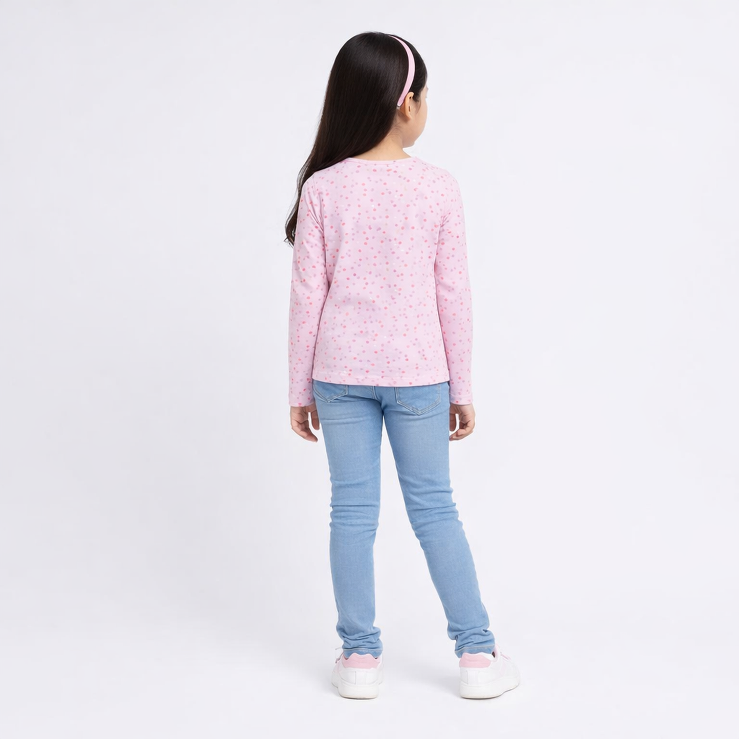 CharmnCherish Girls' Cotton Full Sleeve T-Shirt - Heart All Over Print (Pack of 1) - close-up detail