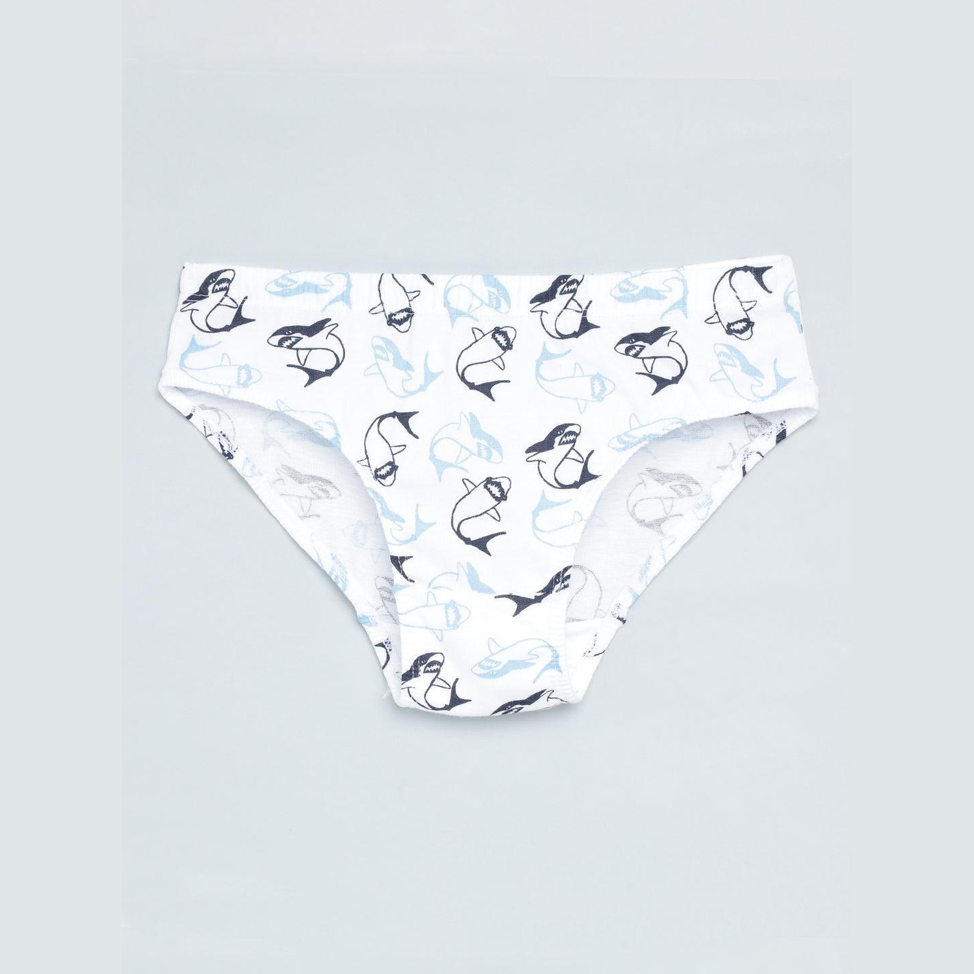 Boys' Cotton Brief - Shark All Over Print & Solid Color Combo Pack Of 3