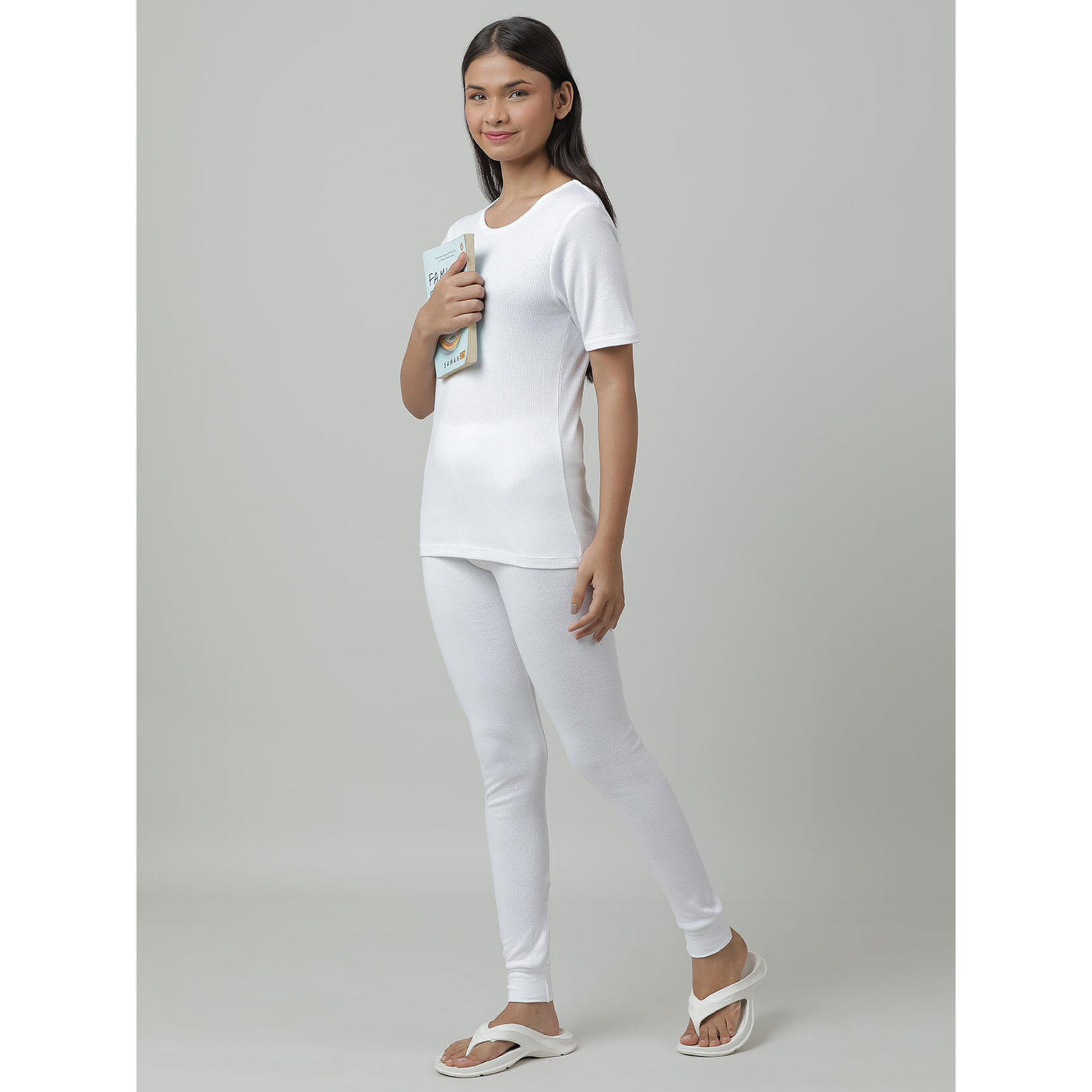 Kids Cotton Thermal Pant - Solid - White (Pack of 1)