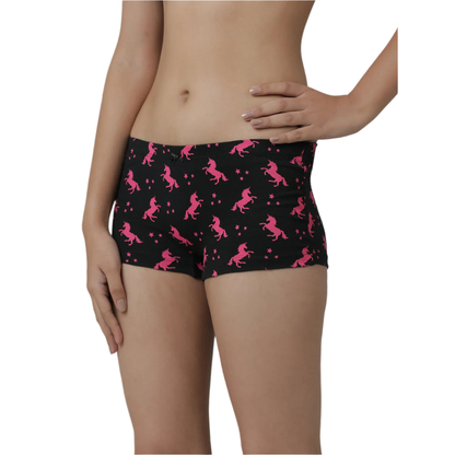 Girls' Cotton Boy Shorts - Unicorn All Over Printed Pack Of 2