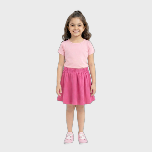 CharmnCherish Girls' Cotton Skirt With Shorts - Solid - Dark Pink (Pack of 1)