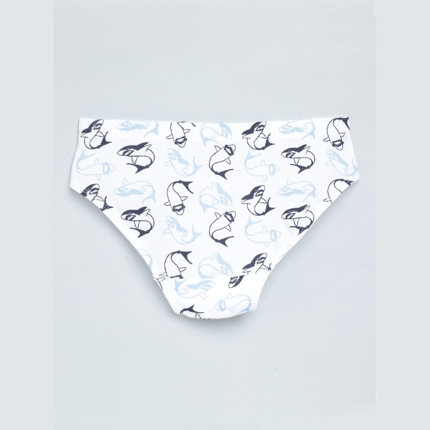 Boys' Cotton Brief - Shark All Over Print & Solid Color Combo Pack Of 3
