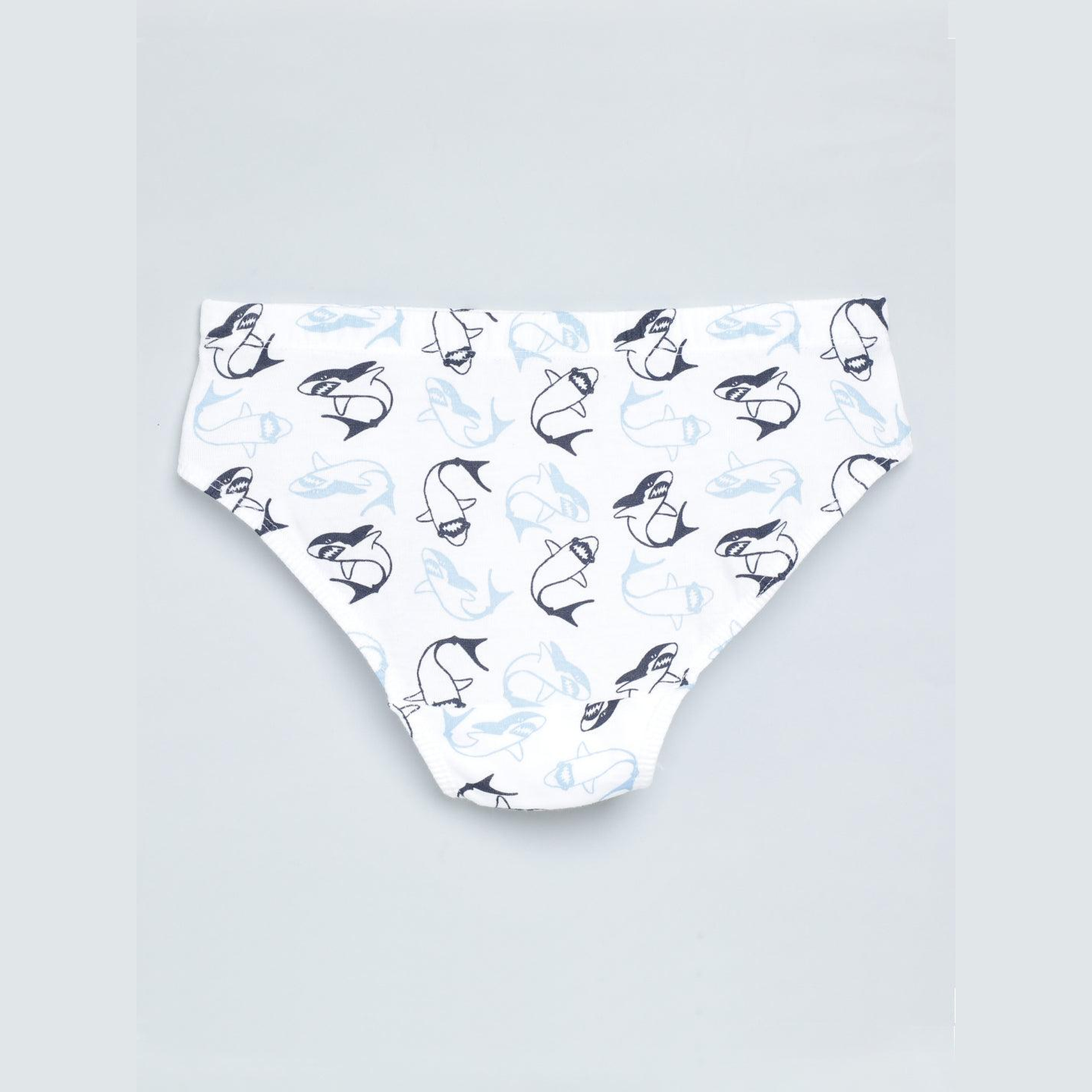 Boys' Cotton Brief - Shark All Over Print & Solid Color Combo Pack Of 3