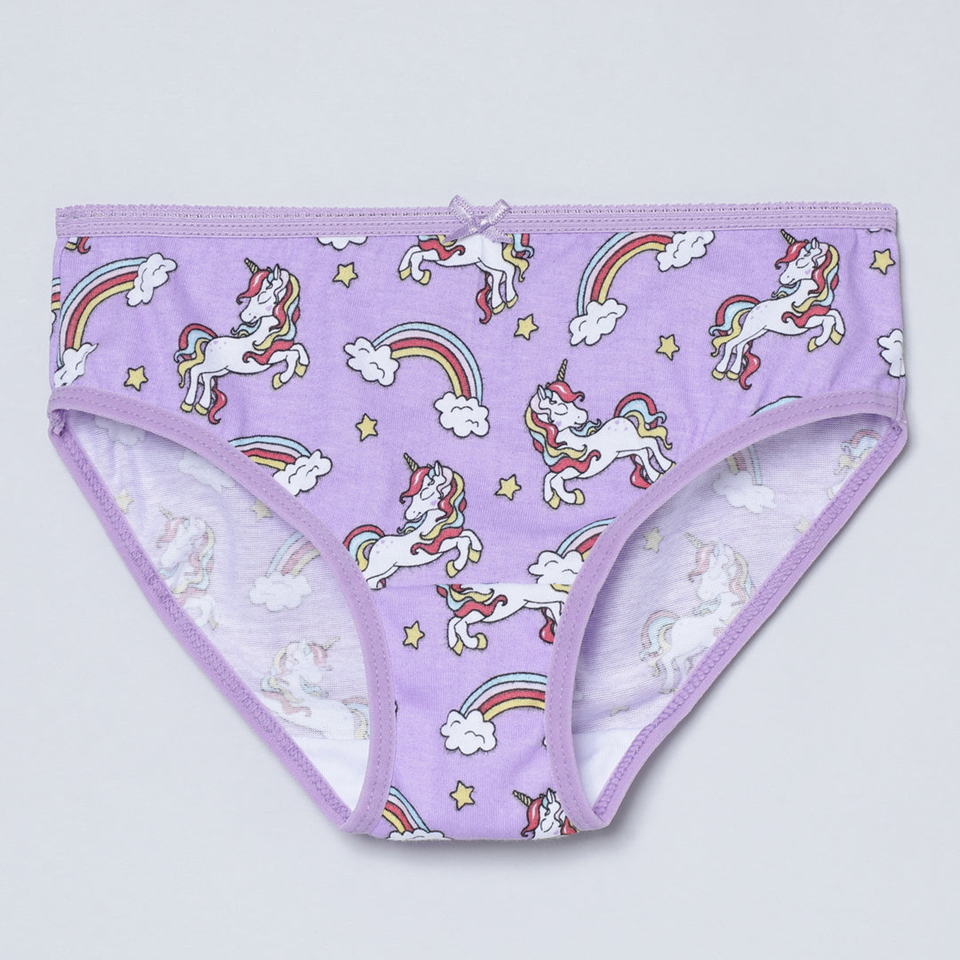 Girls' Cotton Brief - Unicorn All Over Print & Solid Multicolor Brief Pack of 6