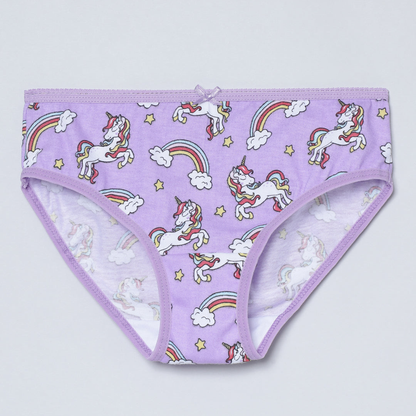 Girls' Cotton Brief - Unicorn All Over Print & Solid Multicolor Brief Pack of 6