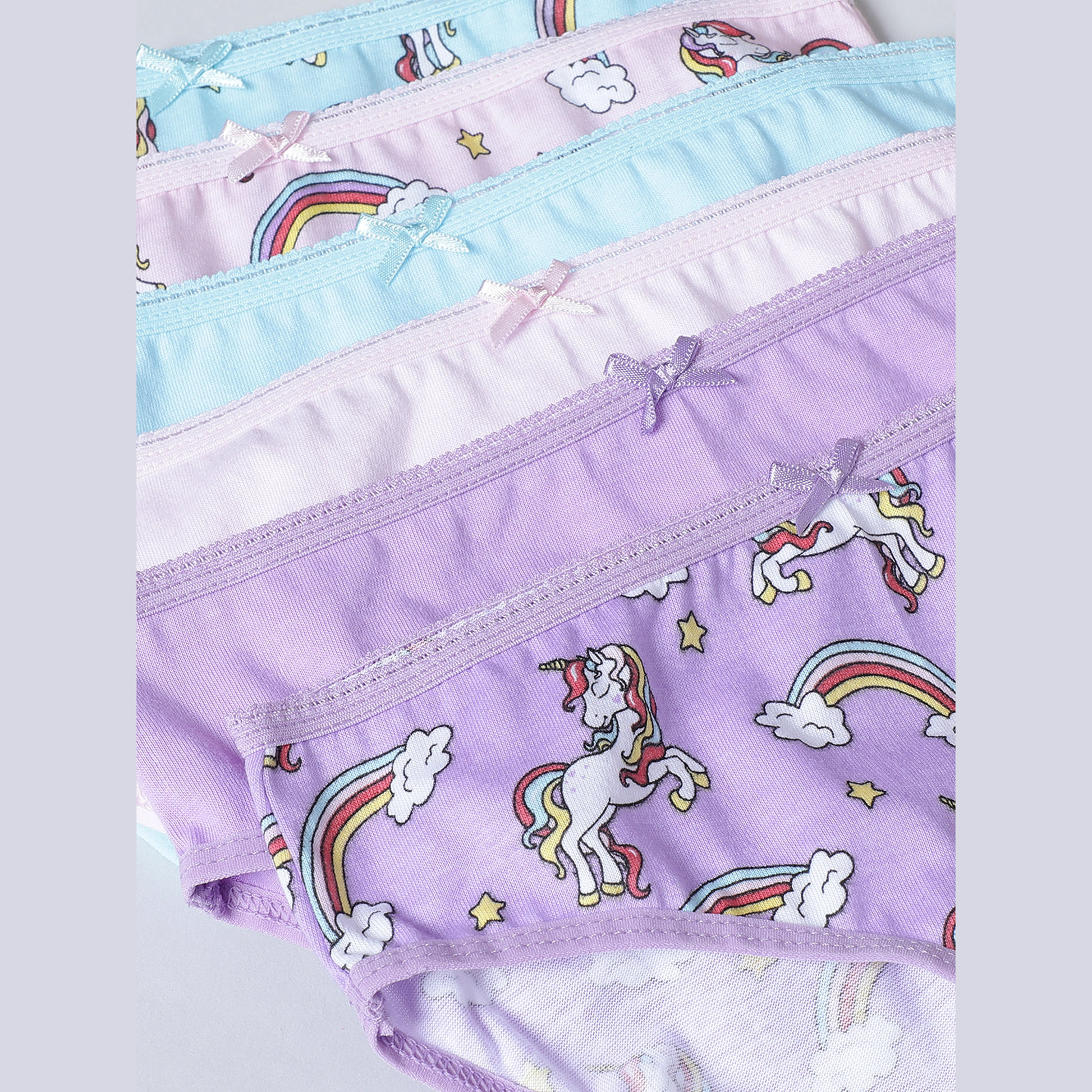 Girls' Cotton Brief - Unicorn All Over Print & Solid Multicolor Brief Pack of 6