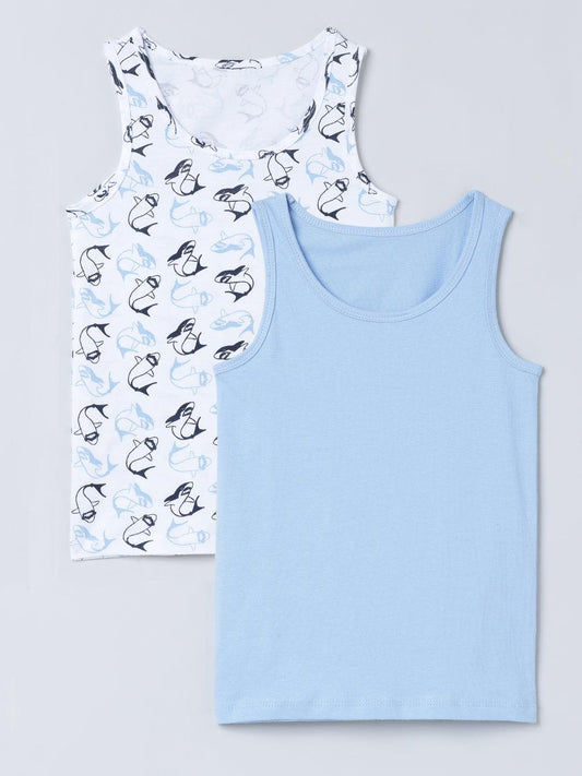 Vest - Shark All Over Print & Solid Blue (Pack of 2).