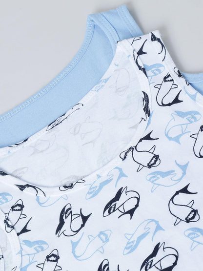 Vest - Shark All Over Print & Solid Blue (Pack of 2).